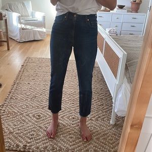 7 For All Mankind Straight Leg Raw Hem Jeans